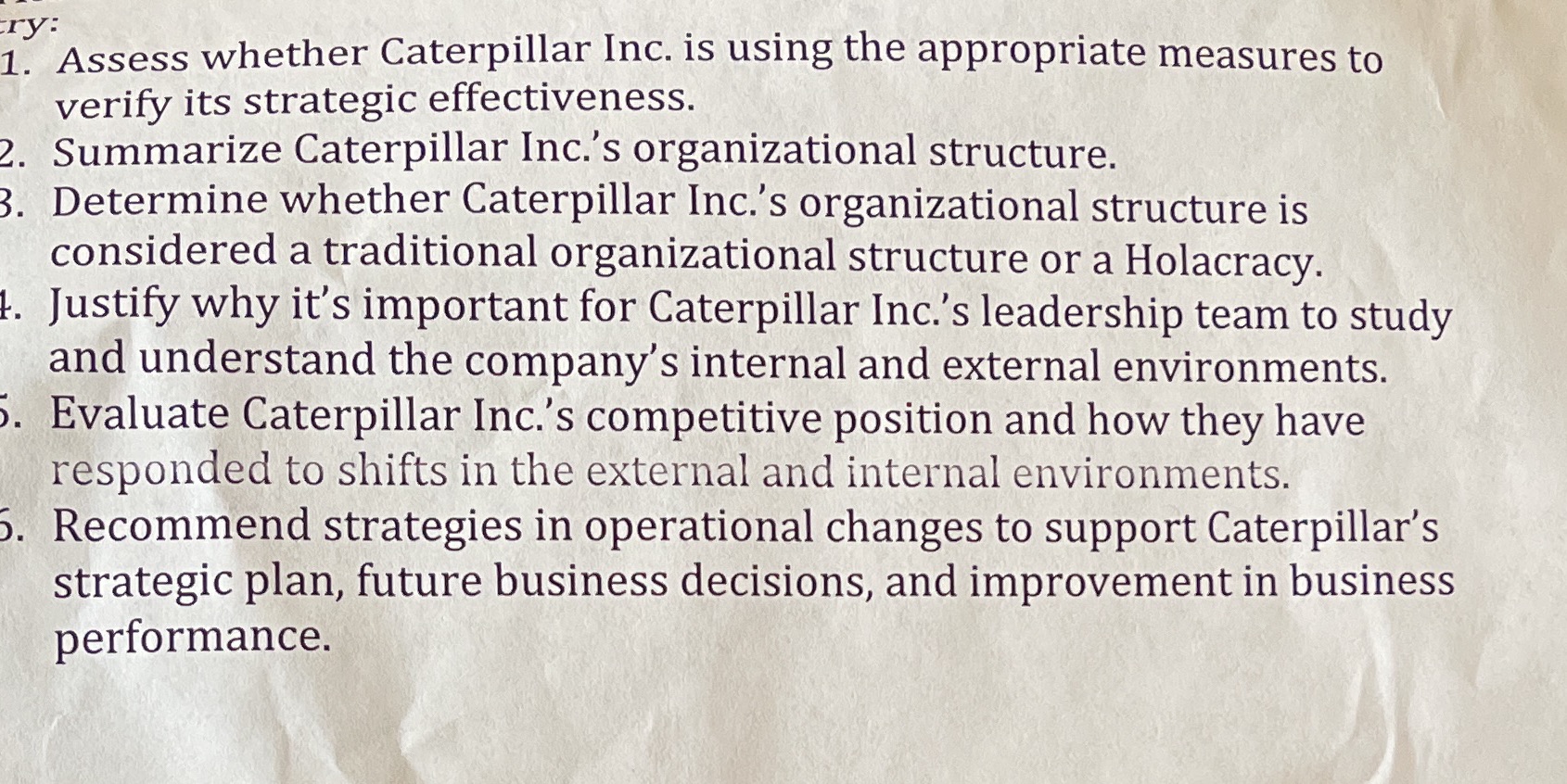  cry: 1. Assess whether Caterpillar Inc. is using the appropriate measures