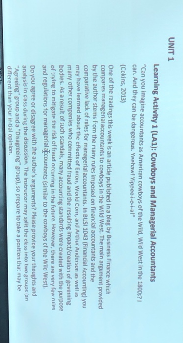  UNIT 1 Learning Activity 1 (LA1): Cowboys and Managerial Accountants "Can