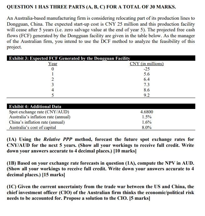  QUESTION 1 HAS THREE PARTS (A, B, C) FOR A TOTAL