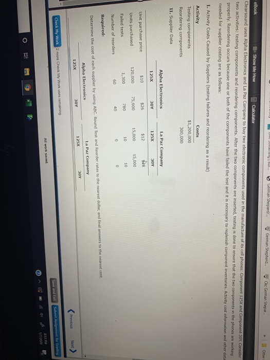 ABC cost method help b. German Shepard) - German Shepherd... Cke German