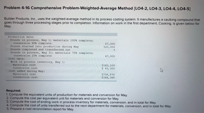  Problem 4-16 Comprehensive Problem-Weighted Average Method [LO4-2, LO4-3, L04-4, LO4-5) Builder