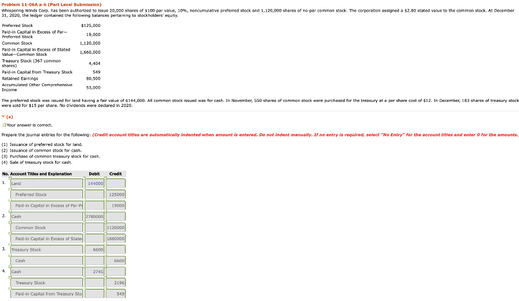 Problem 11-06A a-b (Part Level Submission) whispering Winds Corp. has been