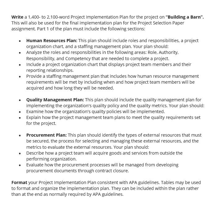 Write a 1,400- to 2,100-word Project Implementation Plan for the project