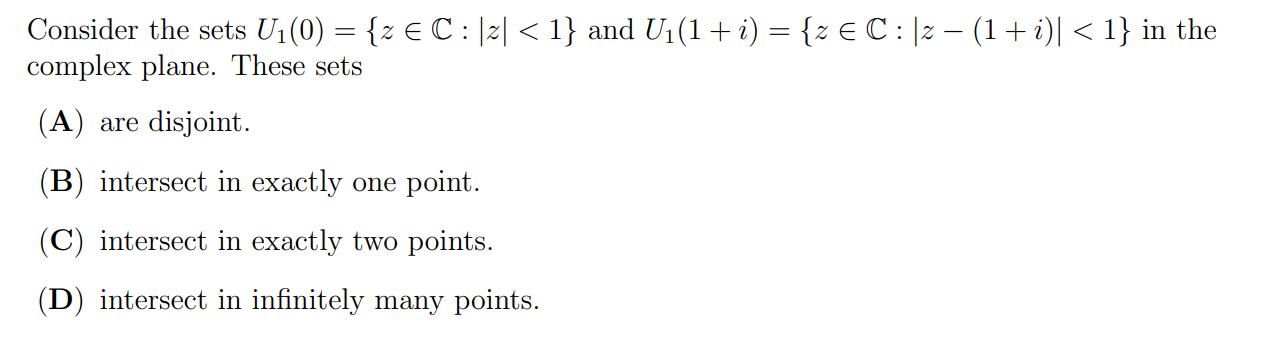 Consider the sets UI(O) {z e C: Izl < 1} and Ul(l