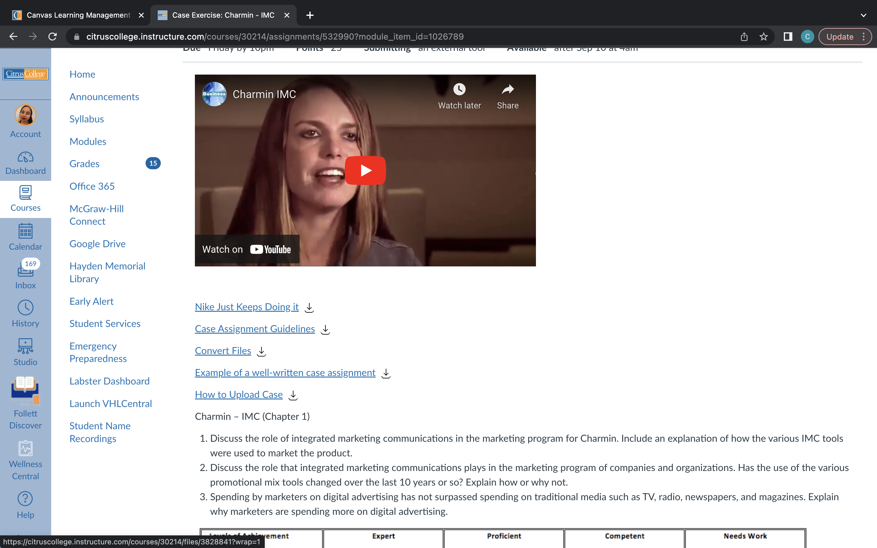 C Canvas Learning Management X Case Exercise: Charmin - IMC X