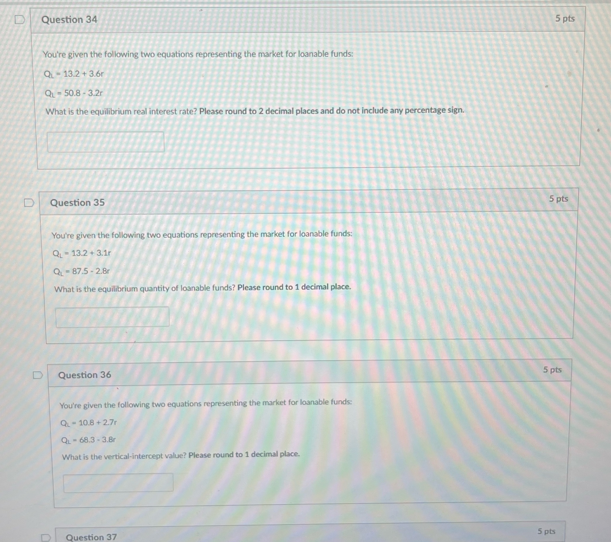 Question 34 5 pts You're given the following two equations representing