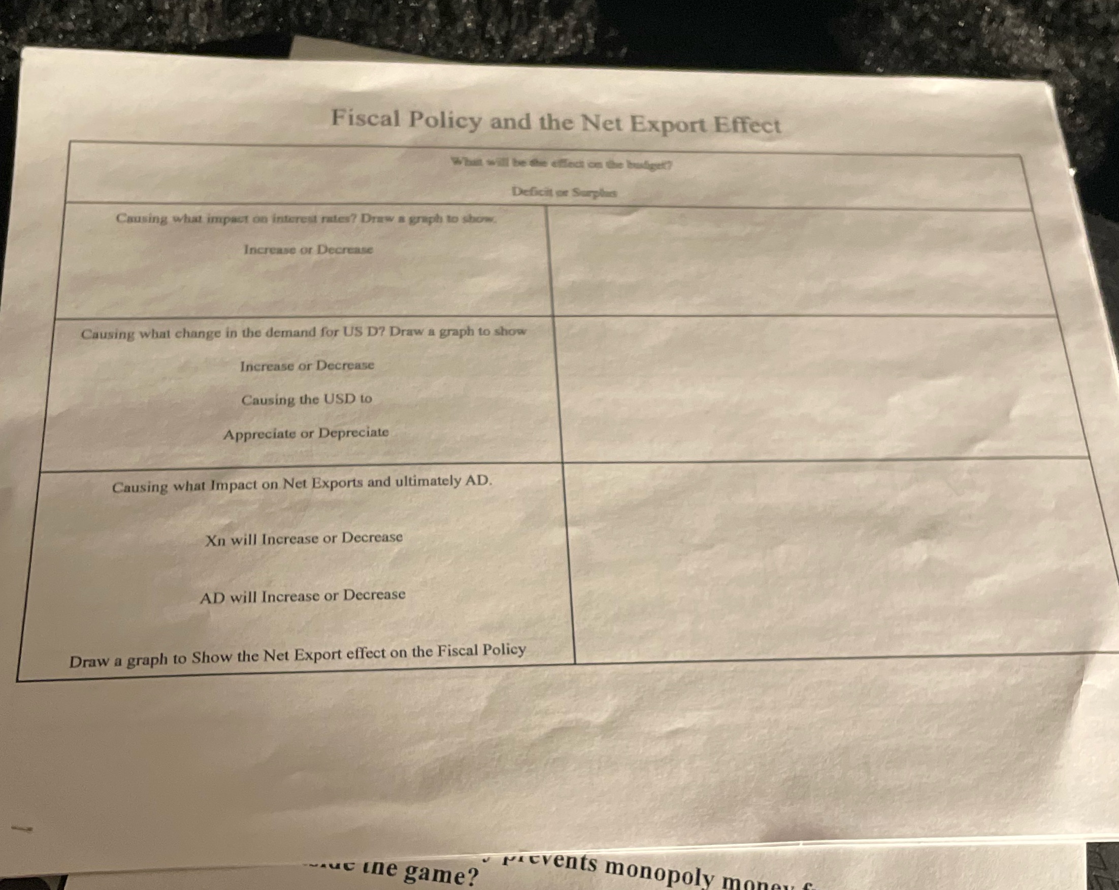 Fiscal Policy and the Net Export Effect when will be the