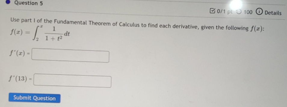 help please Question 5 0/1 pt 9 100 @ Details Use part