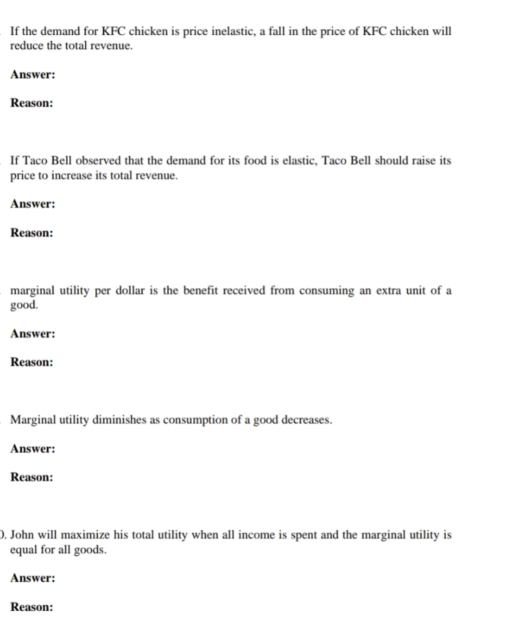 Please answer true or false with reason. If the demand for KFC