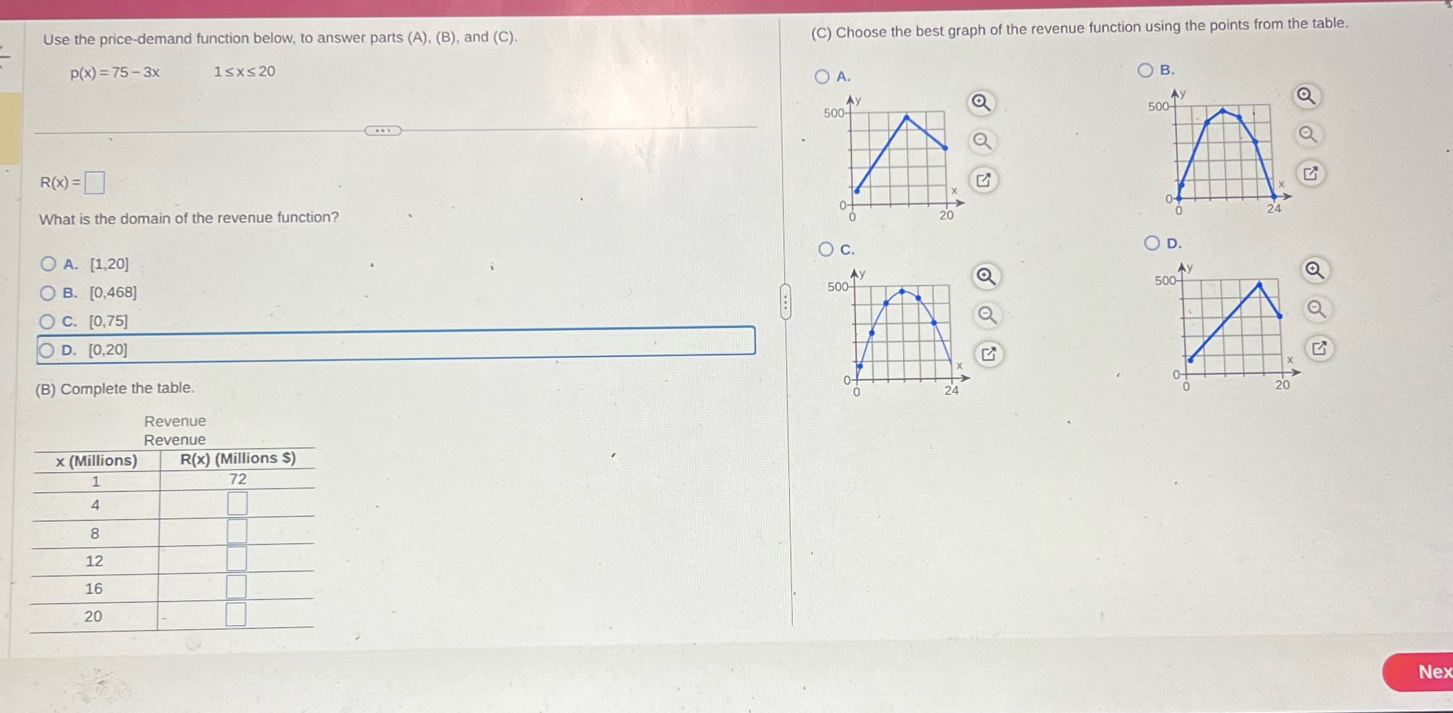  Use the price-demand function below, to answer parts (A). (B), and