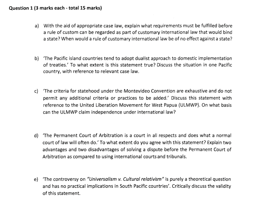  Question 1 (3 marks each - total 15 marks} al bl