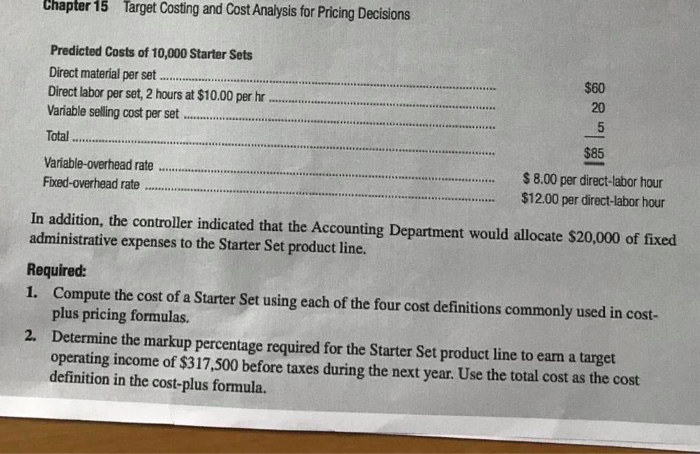  Chapter 15 Target Costing and Cost Analysis for Pricing Decisions Predicted
