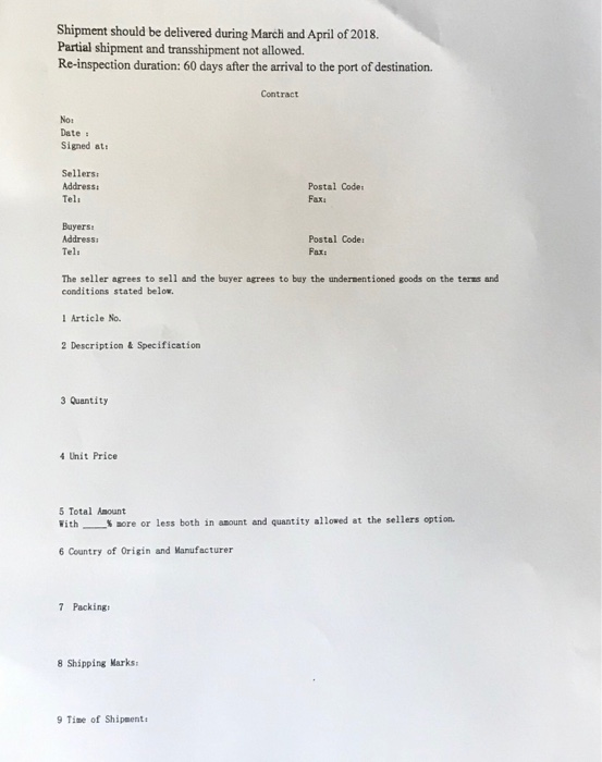 the seller, draft the contract with NEO General Trading co. On the