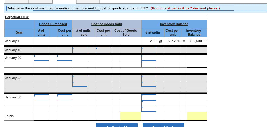 only product. Units Acquired at Cost 200 units @ $12.50 = $2,500