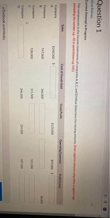  Question 1 View Policies Current Attempt in Progress The components in