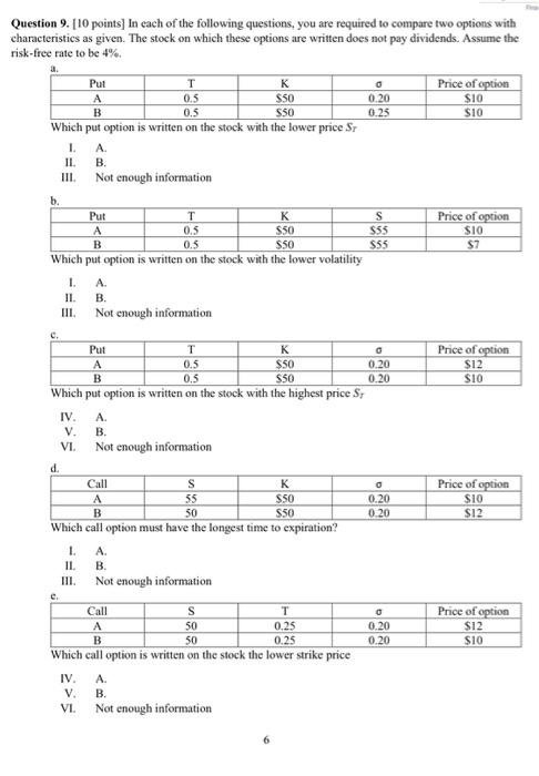 0:25 Question 9. [10 points) In cach of the following questions,