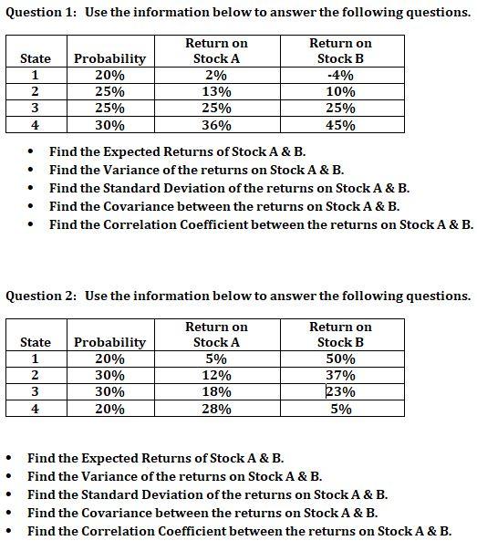  Question 1: Use the information below to answer the following questions.