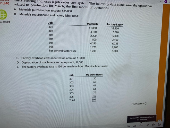  Answer questions 1-4? encing Inc. uses a job order cost system.