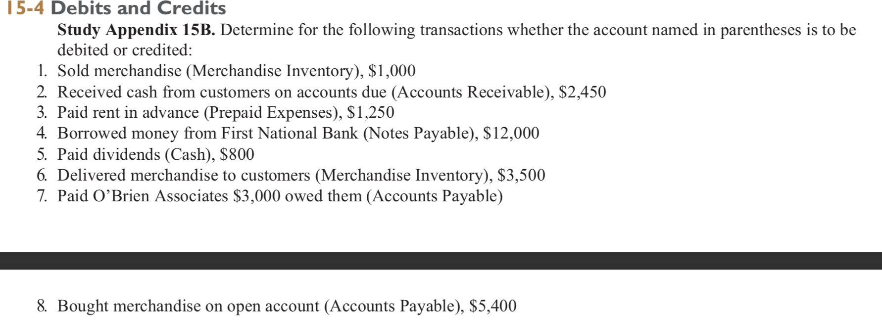 15-4 Debits and Credits Study Appendix 15B. Determine for the following