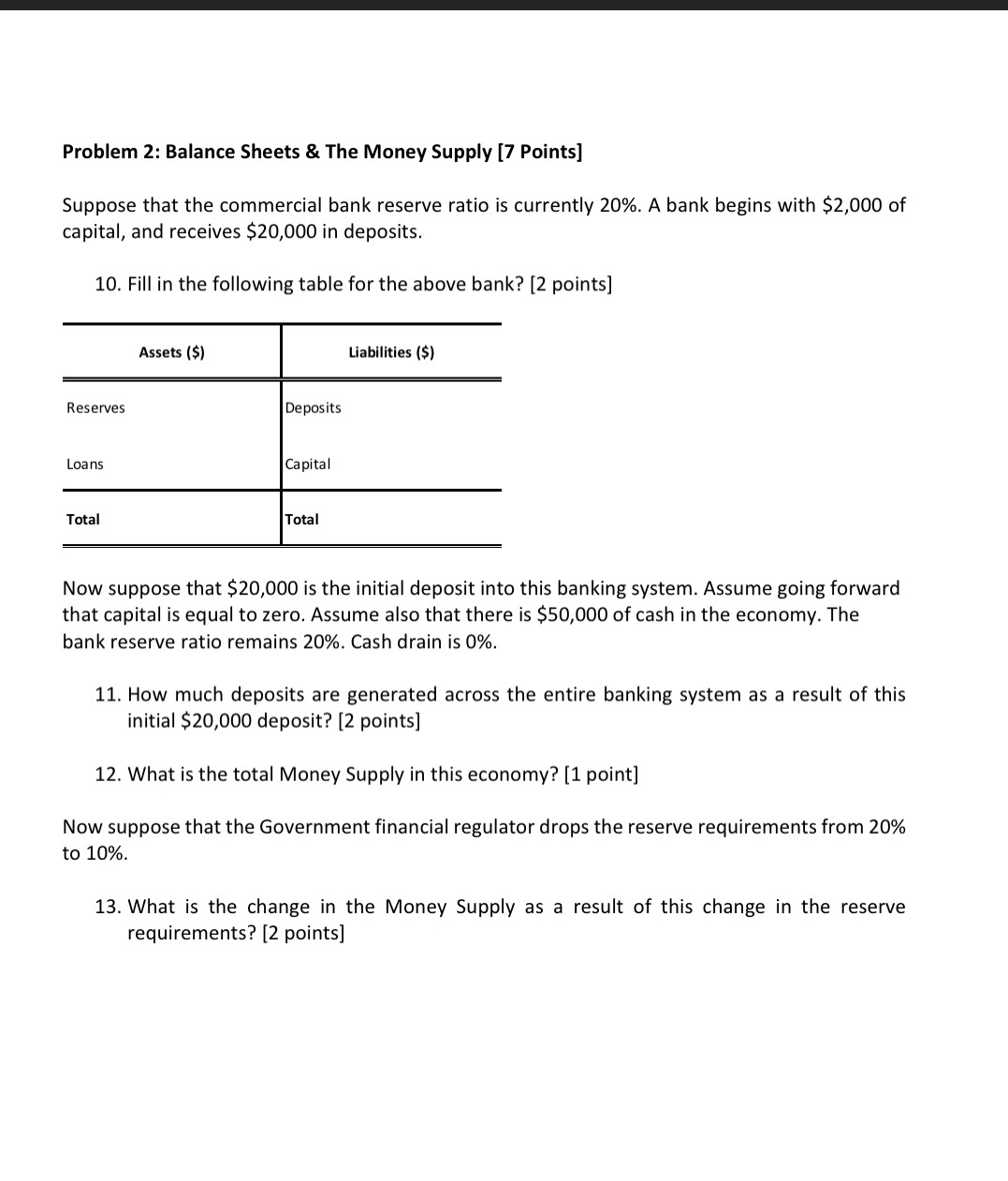  Problem 2: Balance Sheets & The Money Supply [7 Points] Suppose