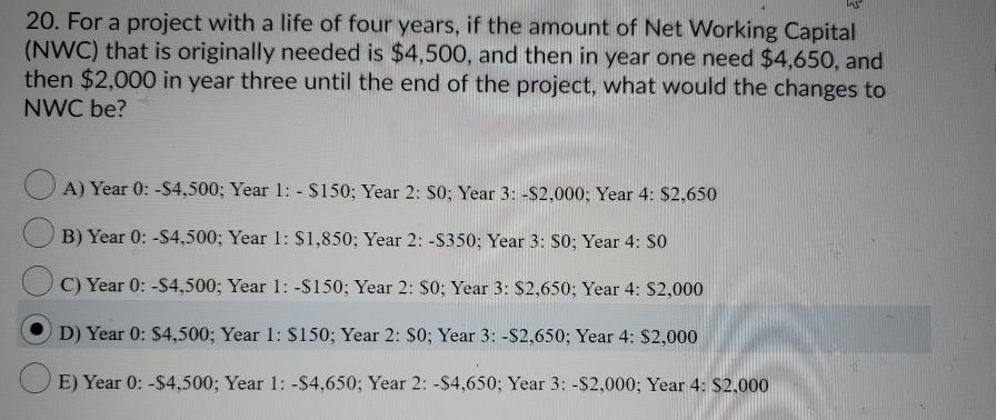 20. For a project with a life of four years, if
