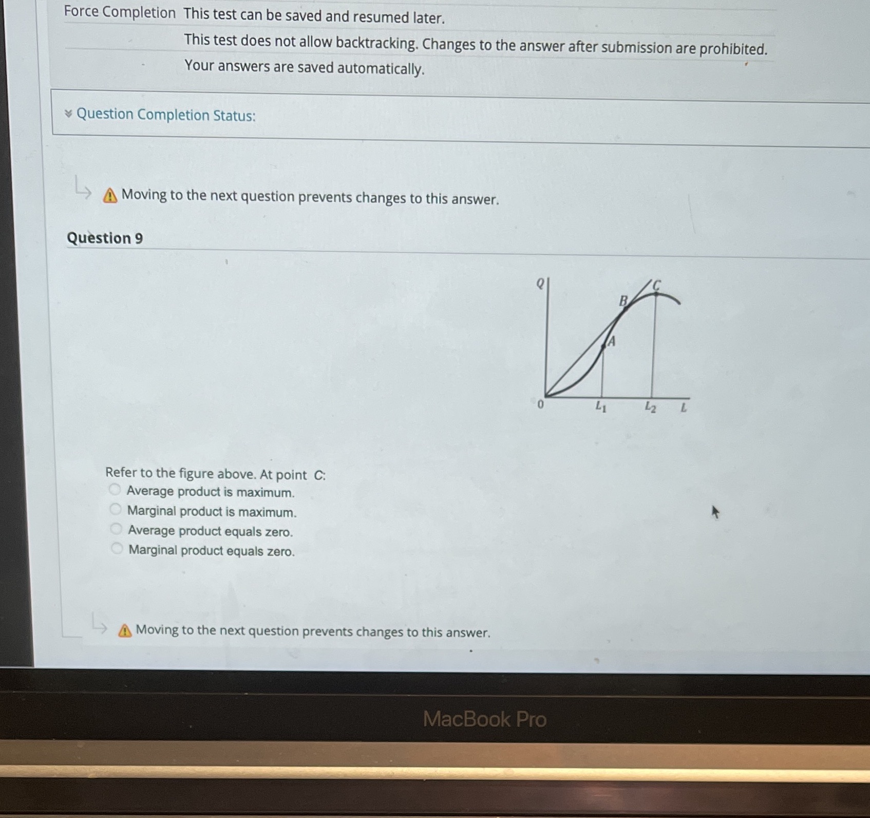  Force Completion This test can be saved and resumed later. This