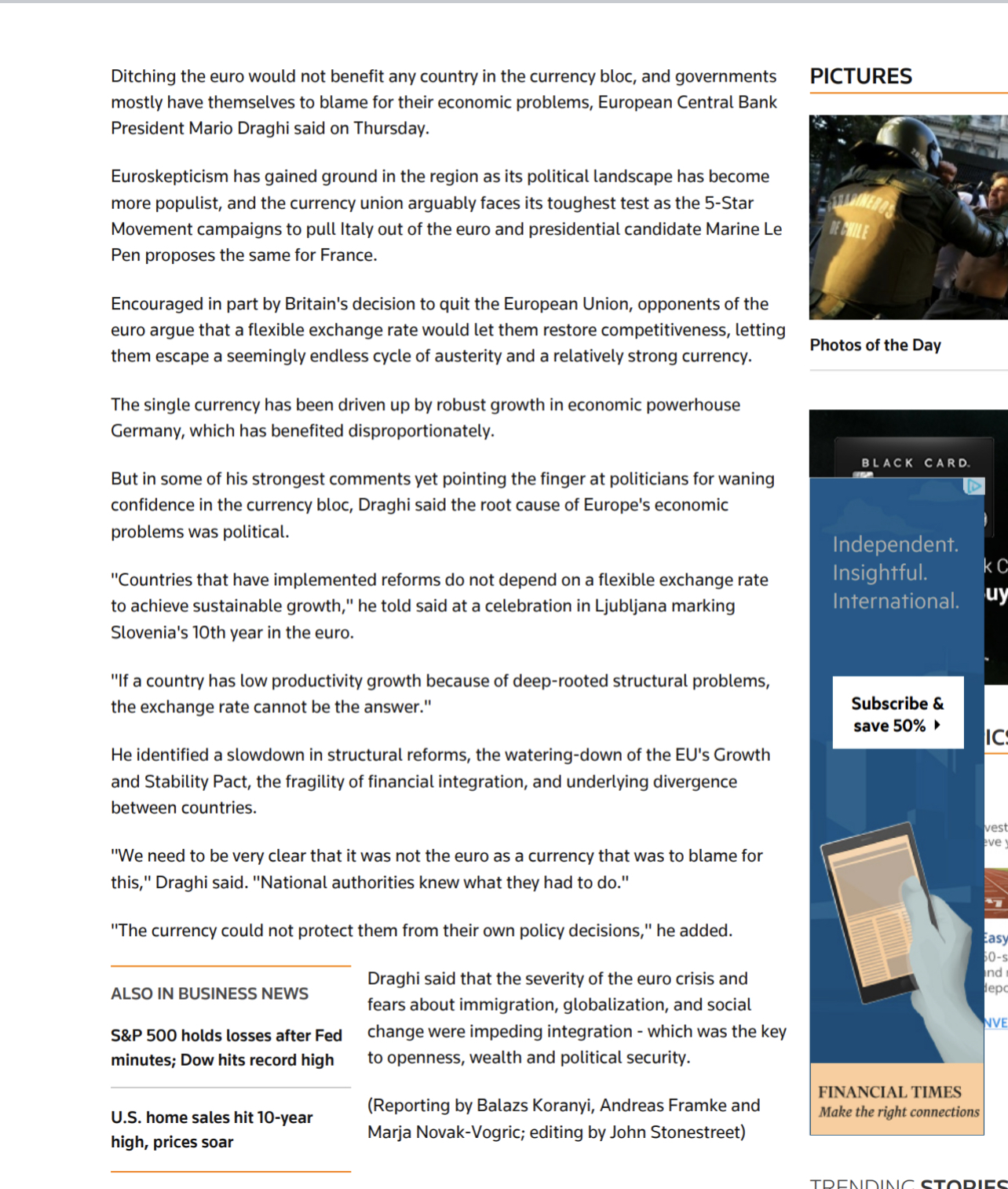 Please, read the attached article. Do you agree with the ECB president?