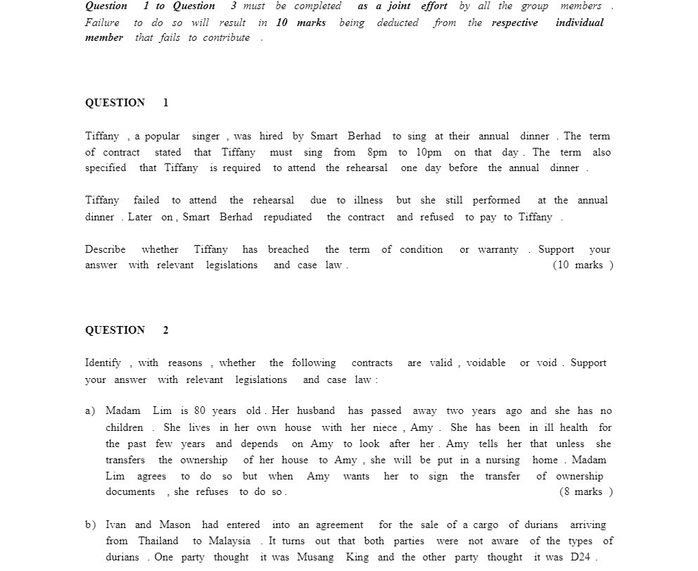 Question I to Question 3 must be completed as a joint