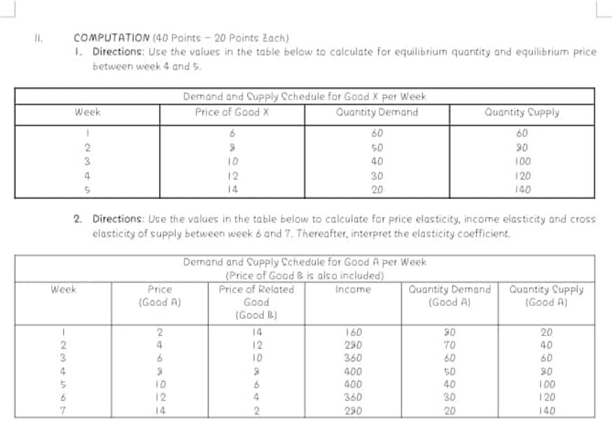 11. COMPUTATION (40 Points - 20 Points Each) 1. Directions: Use