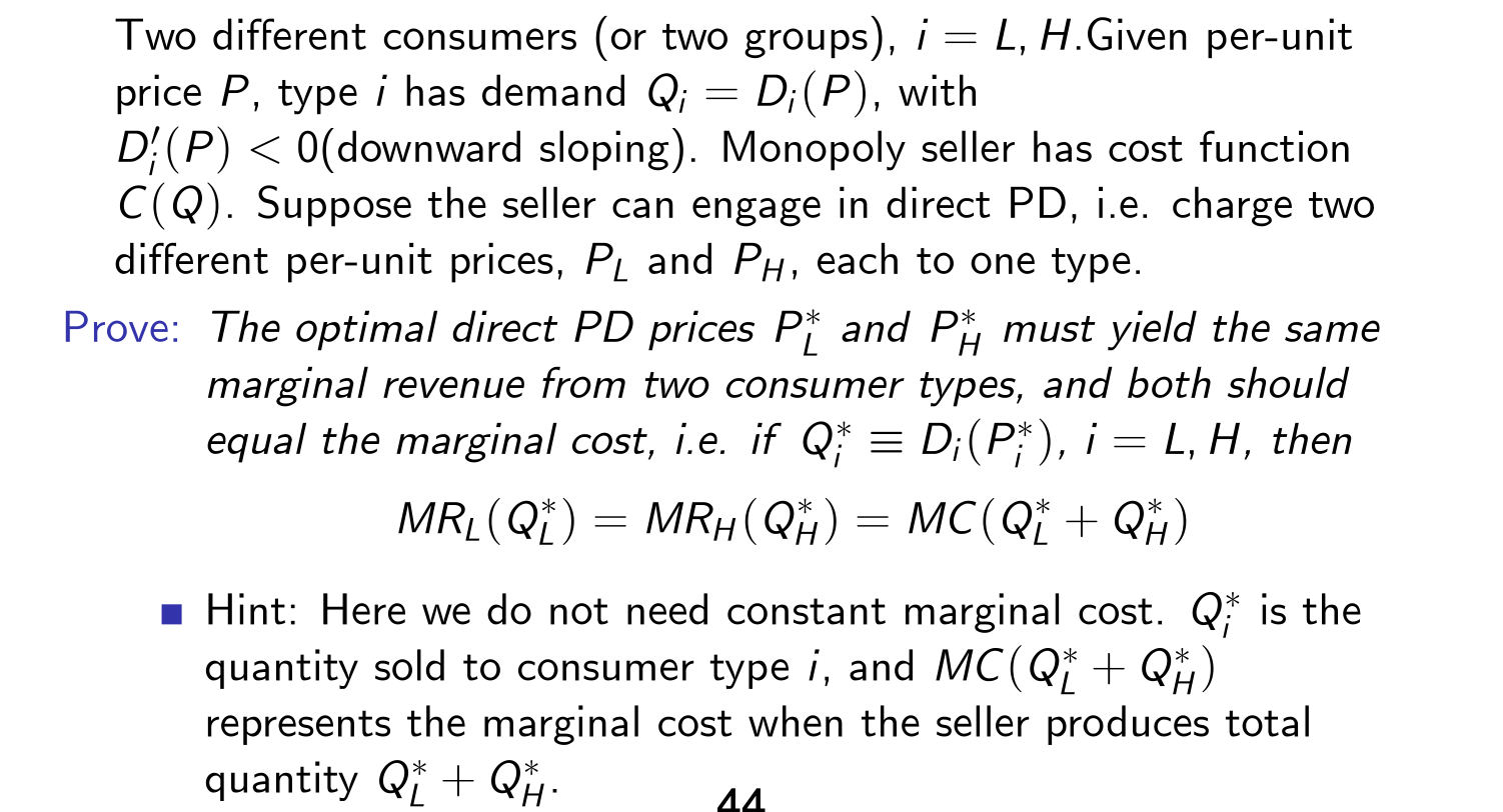 Two different consumers (or two groups), i = L, H.Given perunit