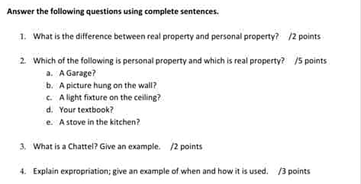 Answer the following questions using complete sentences. 1. What is the