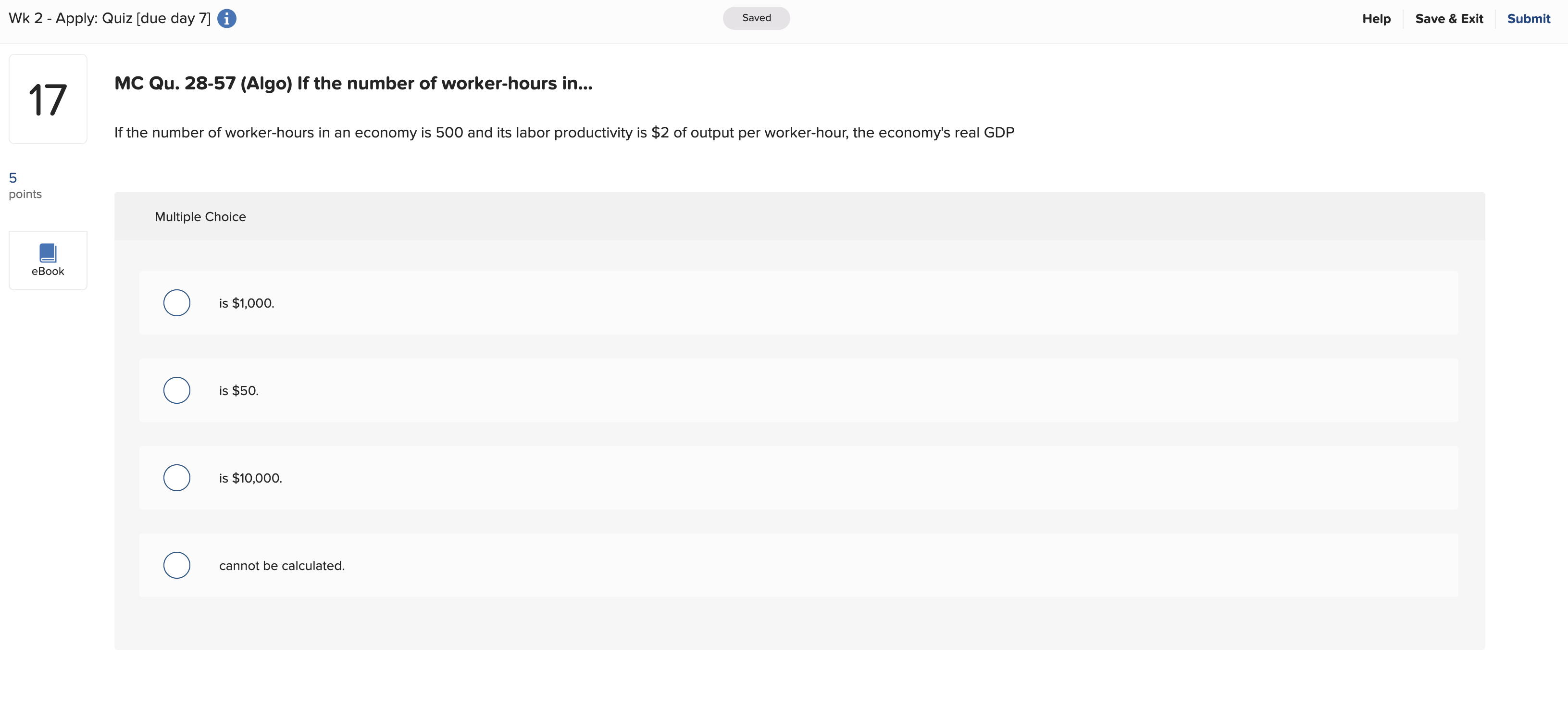 What is the solution to number 17? Wk 2 - Apply: Quiz