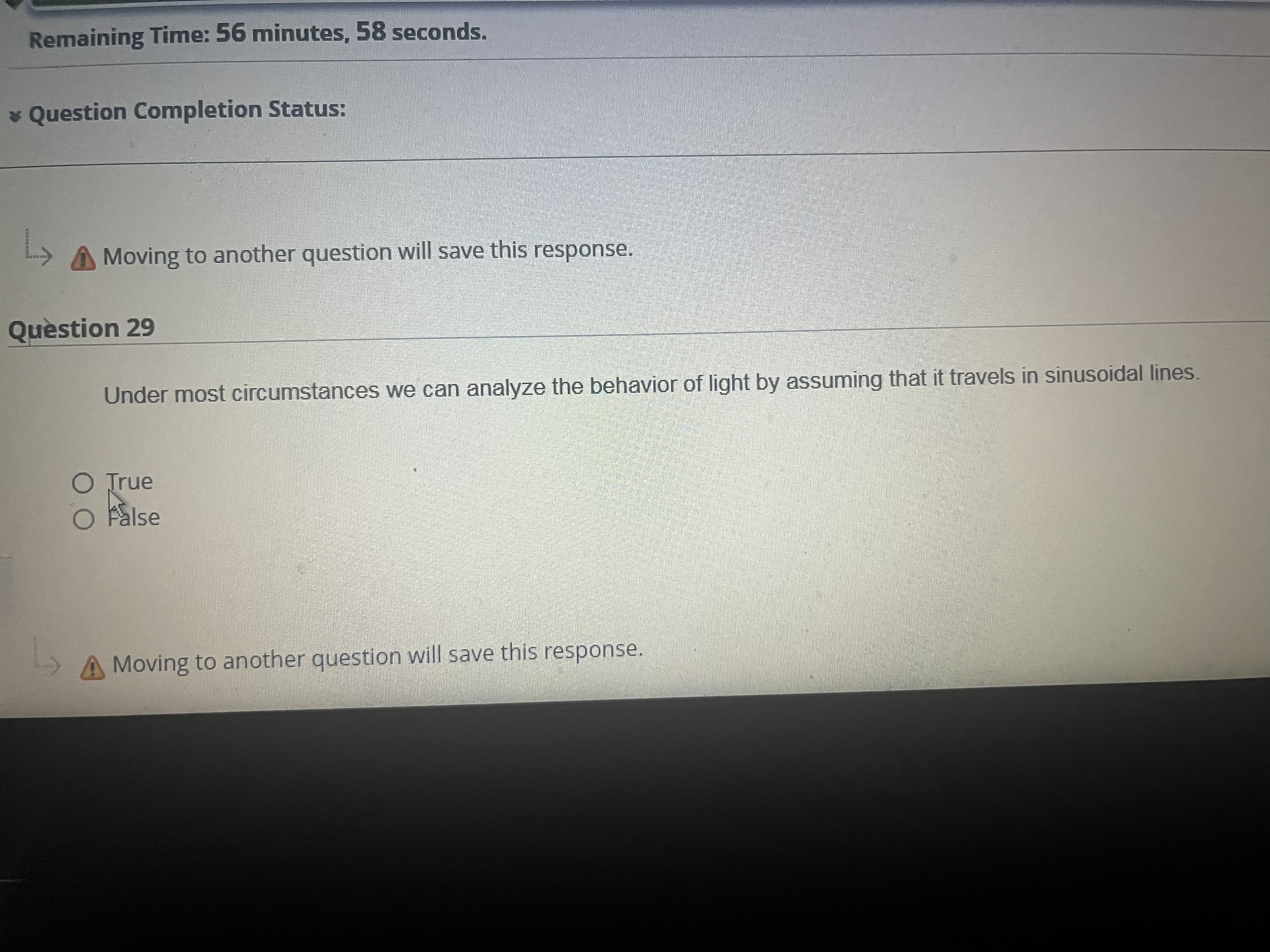  Remaining Time: 56 minutes, 58 seconds. * Question Completion Status: L.>