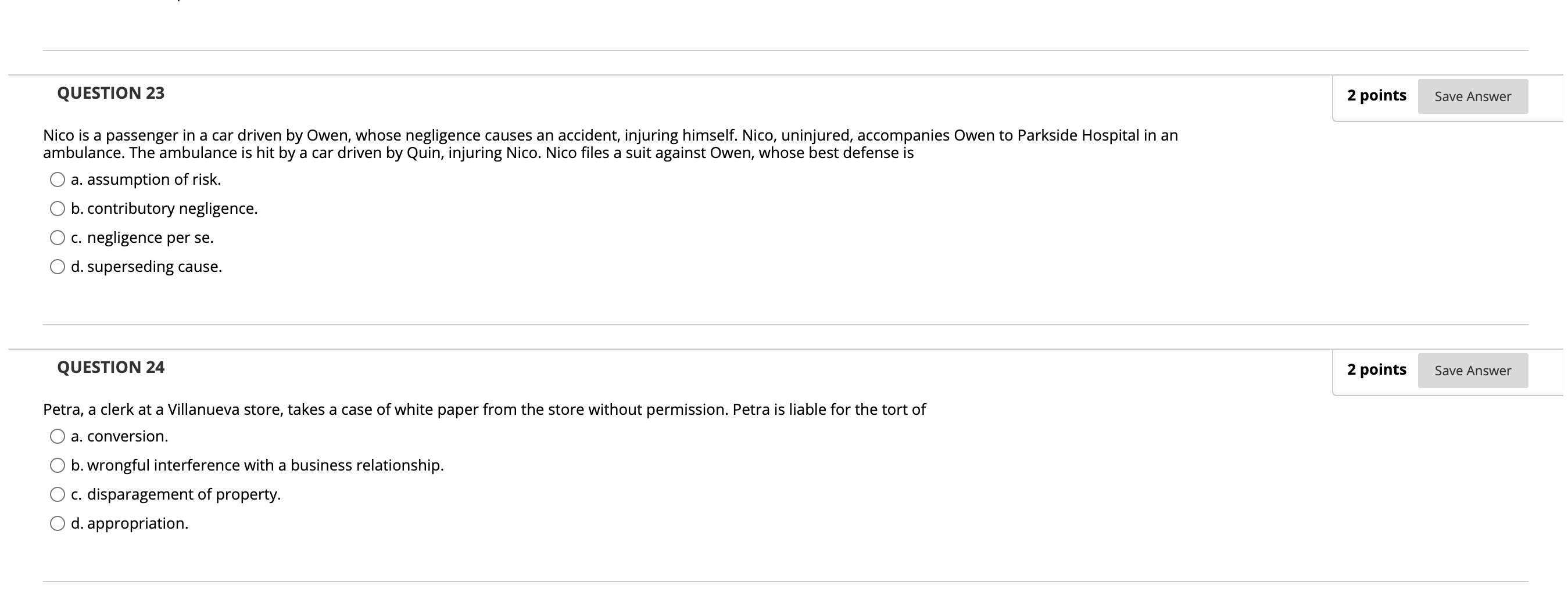 i need help with the answers QUESTION 23 2 points Save Answer