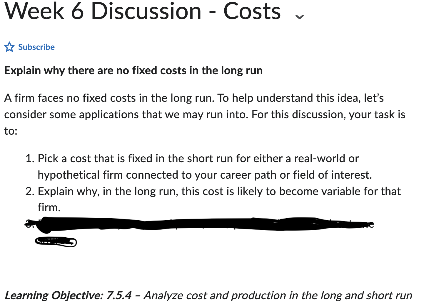Week 6 Discussion - Costs v it; Subscribe Explain why there