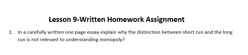 Lesson 9-Written Homework Assignment 1. In a carefully written one page