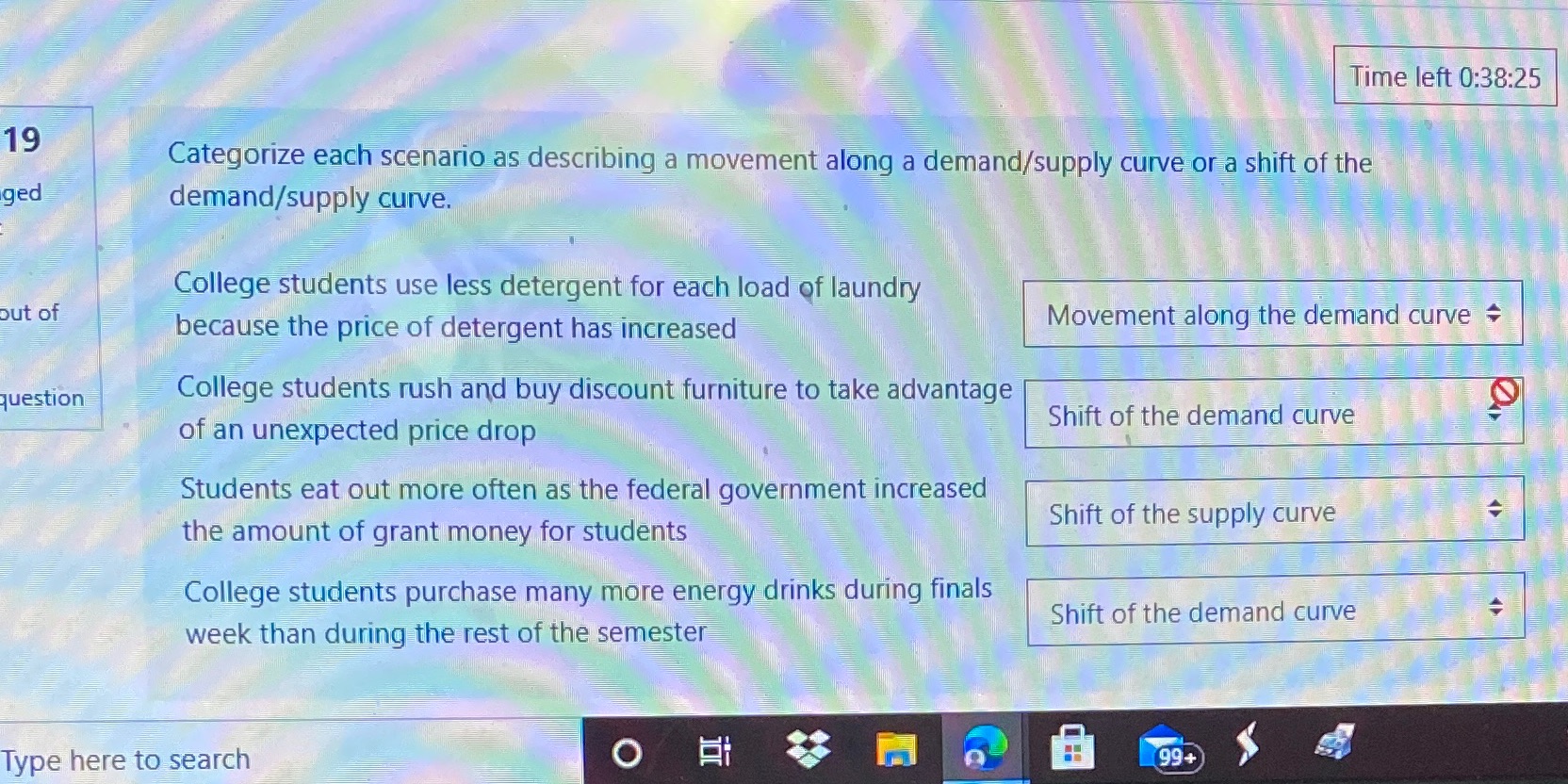  Time left 0:38:25 19 Categorize each scenario as describing a movement