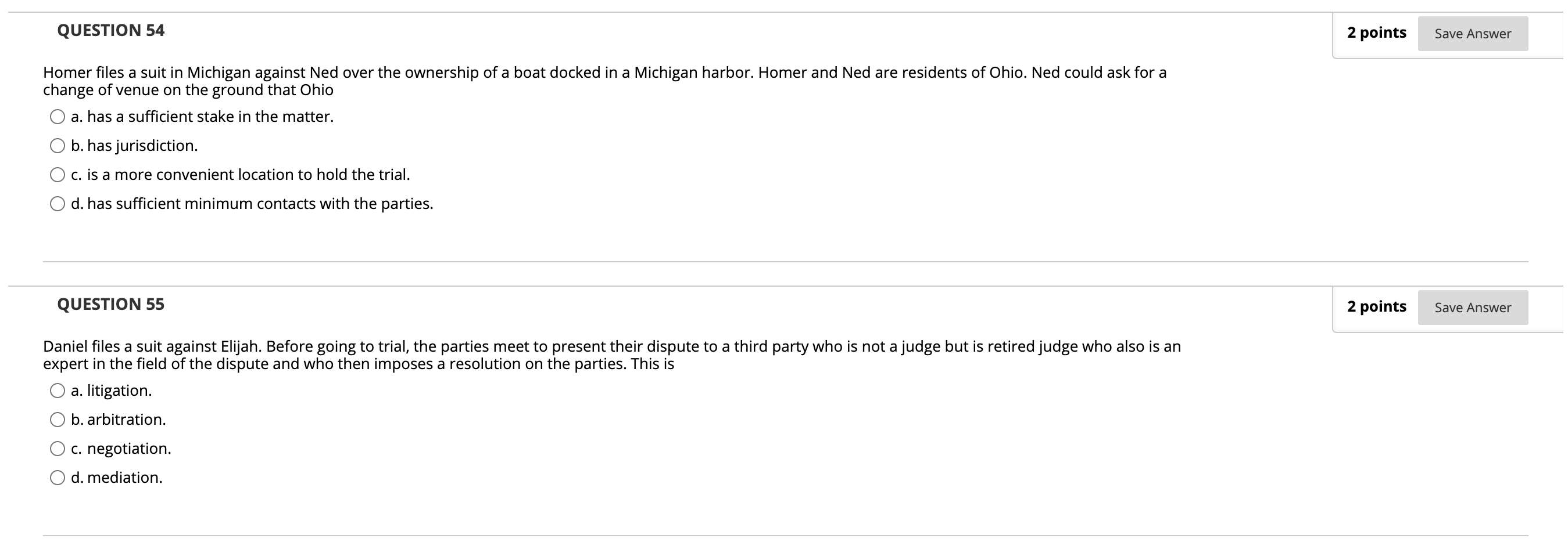 I need help QUESTION 54 2 points Save Answer Homer files a