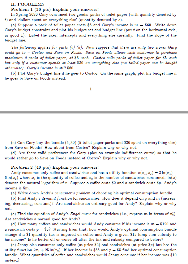This is my ECON201 Questions:Competitive Behavior II. PROBLEMS Problem 1 (30 pts)