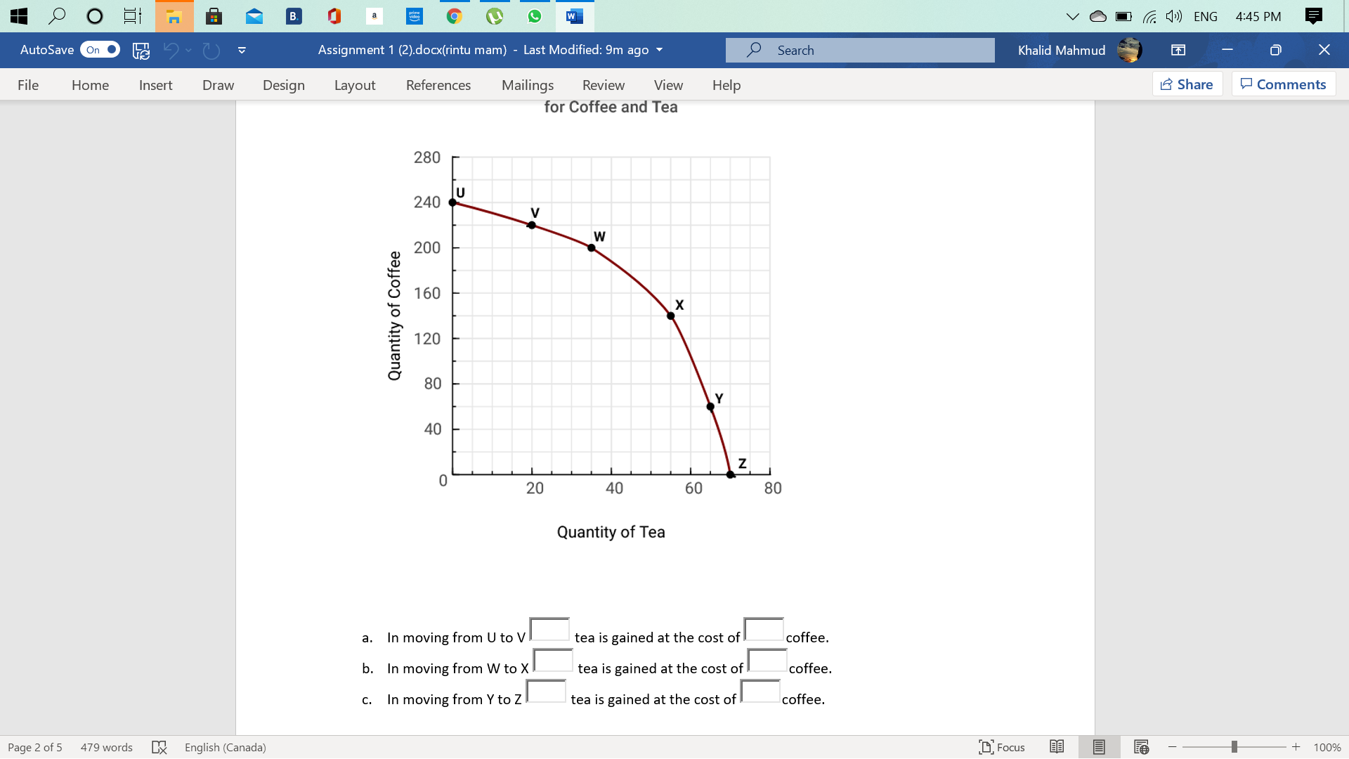 Review View Help Share Comments The table below contains production possibilities data