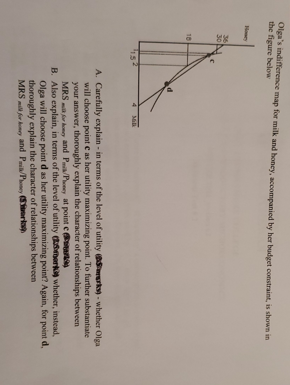 please explain. thank you. the figure below Olga's indifference map for milk