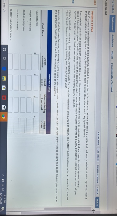  & Practice Assignment Gradebook ORION Downloadable eTextbook Assignment CALCULATOR FULL SCREEN