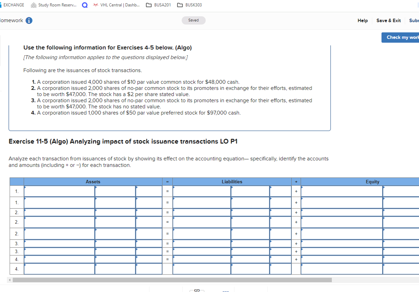 Use the following information for Exercises 4-5 below. (Algo) [The following