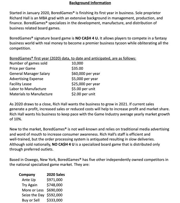  ANSWER Background Information Started in January 2020, Bored Games is finishing