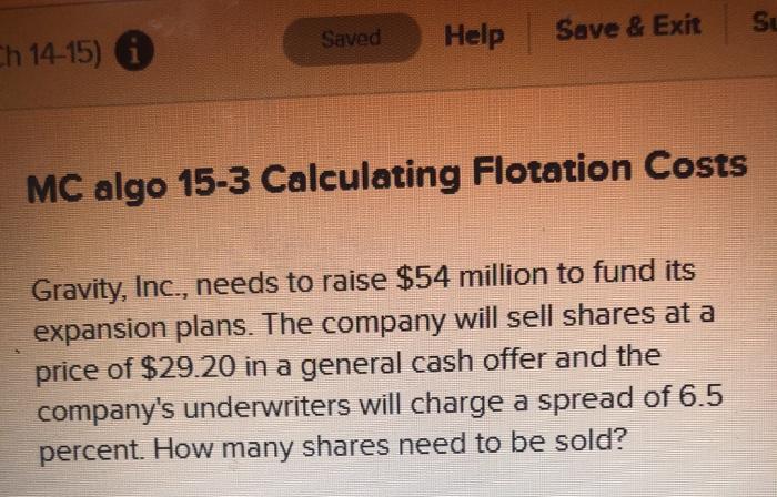  Saved SL Save & Exit Help Ch 14-15) MC algo 15-3