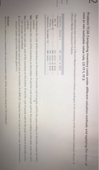  Problem 17.2A Computing inventory costs under different valuation methods and applying