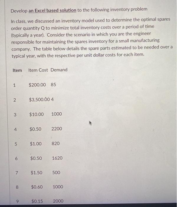 please help and use excel for a thump up Develop an Excel