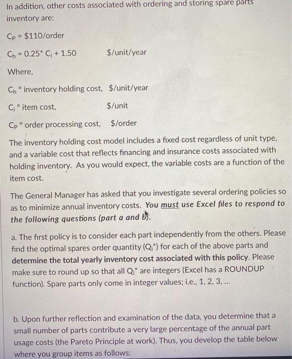 inventory model used to determine the optimal spares order quantity Q to