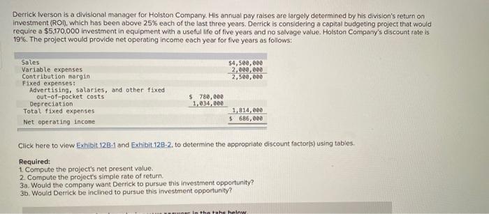  Derrick Iverson is a divisional manager for Holston Company. His annual