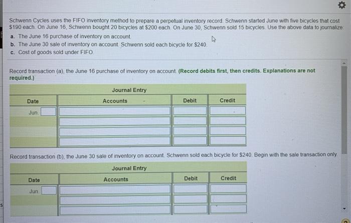  Schwenn Cycles uses the FIFO inventory method to prepare a perpetual